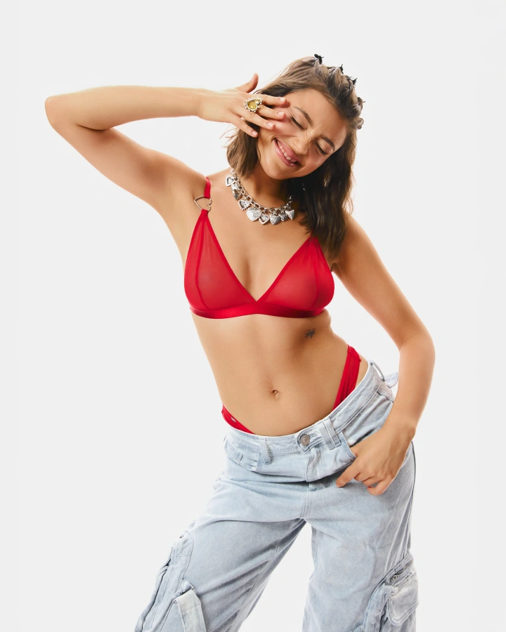 Red, transparent bra